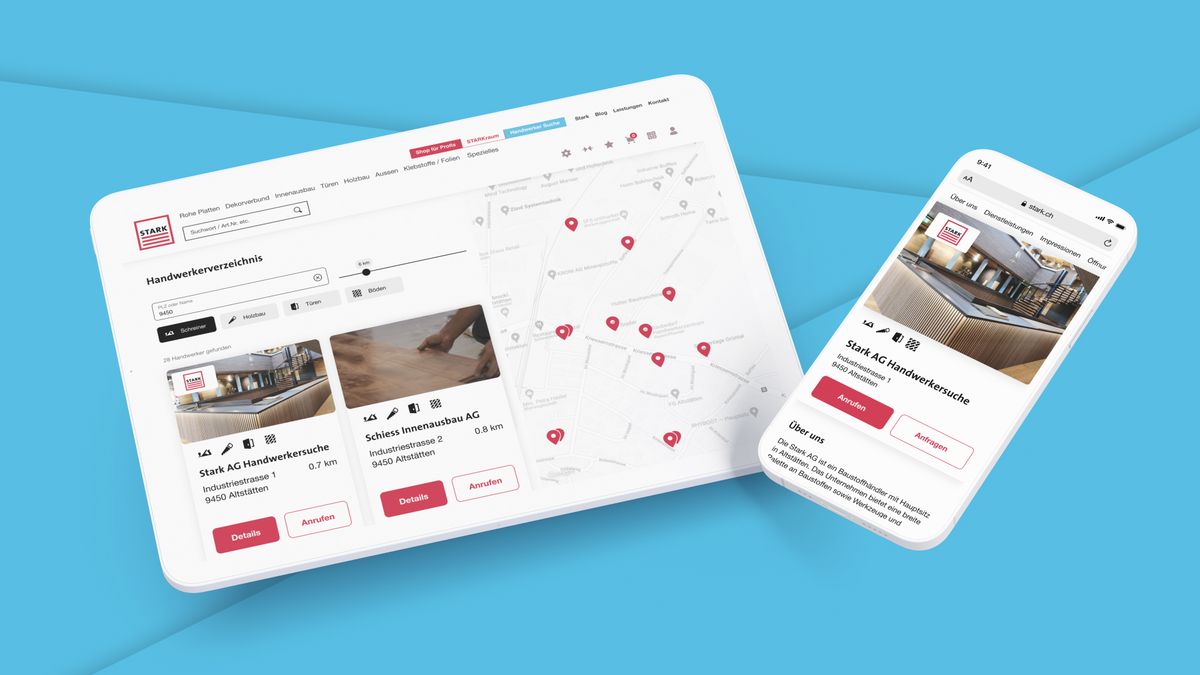 Handwerkerverzeichnis Online-Ansicht Digitale Plattform der Stark AG für Handwerkerverzeichnisse.