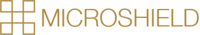 Logo von Microshield in goldener Schrift neben einem grafischen Element.