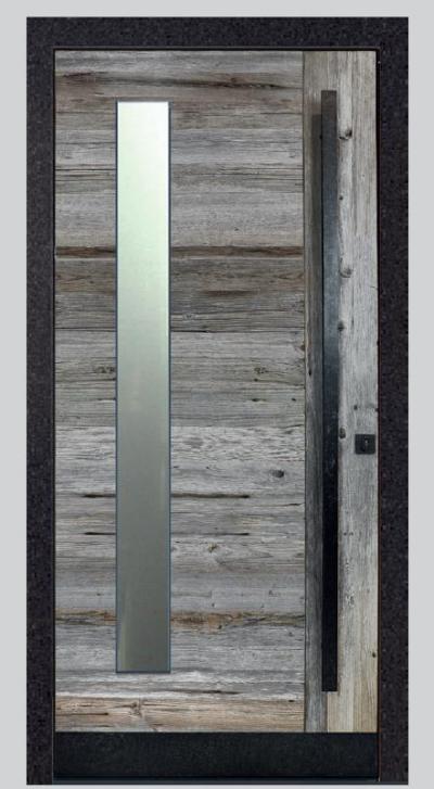 Rieder-Haustüre Altholz grau 18/19 Aussen Stock RAL 7016, Glas Satinato Rahmenaussenmass