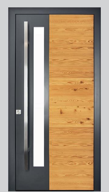 Rieder-Haustüre Astlärche horiz. 18/36 Aussen Stock RAL 7016, Glas Satinato Rahmenaussenmass