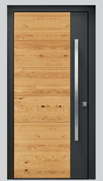 Rieder-Haustüre Asteiche horiz. 18/22 Rillenfrässung, Aussen Stock RAL 7016 Rahmenaussenmass