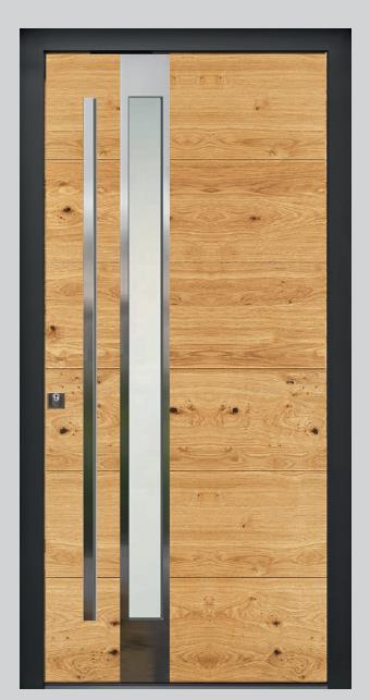Rieder-Haustüre Asteiche horiz. 18/29 Rillenfrässung, Aussen Stock RAL 7016 Rahmenaussenmass