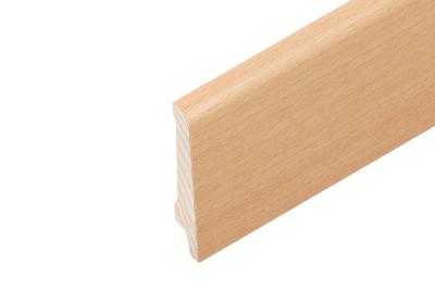 Oeko-Holzsockelleiste 60/14/8mm lackiert konisch, Echtholzfurnier ummantelt Buche gedämpft