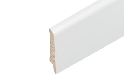 Oeko-Holzsockelleiste 60/14/8mm lackiert konisch, Echtholzfurnier ummantelt Weiss deckend RAL 9016