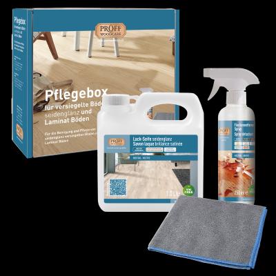 PROFF Pflegebox für versiegelte Böden seidenglanz/matt und Laminat Böden Lack-Seife seidenglanz Neutral (1/Pal.)