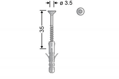 Sockelleisten-Schrauben 3,5x35mm mit angedrehtem Dübel (Innenantrieb)Torx vernickelt Paket à 500 Stück